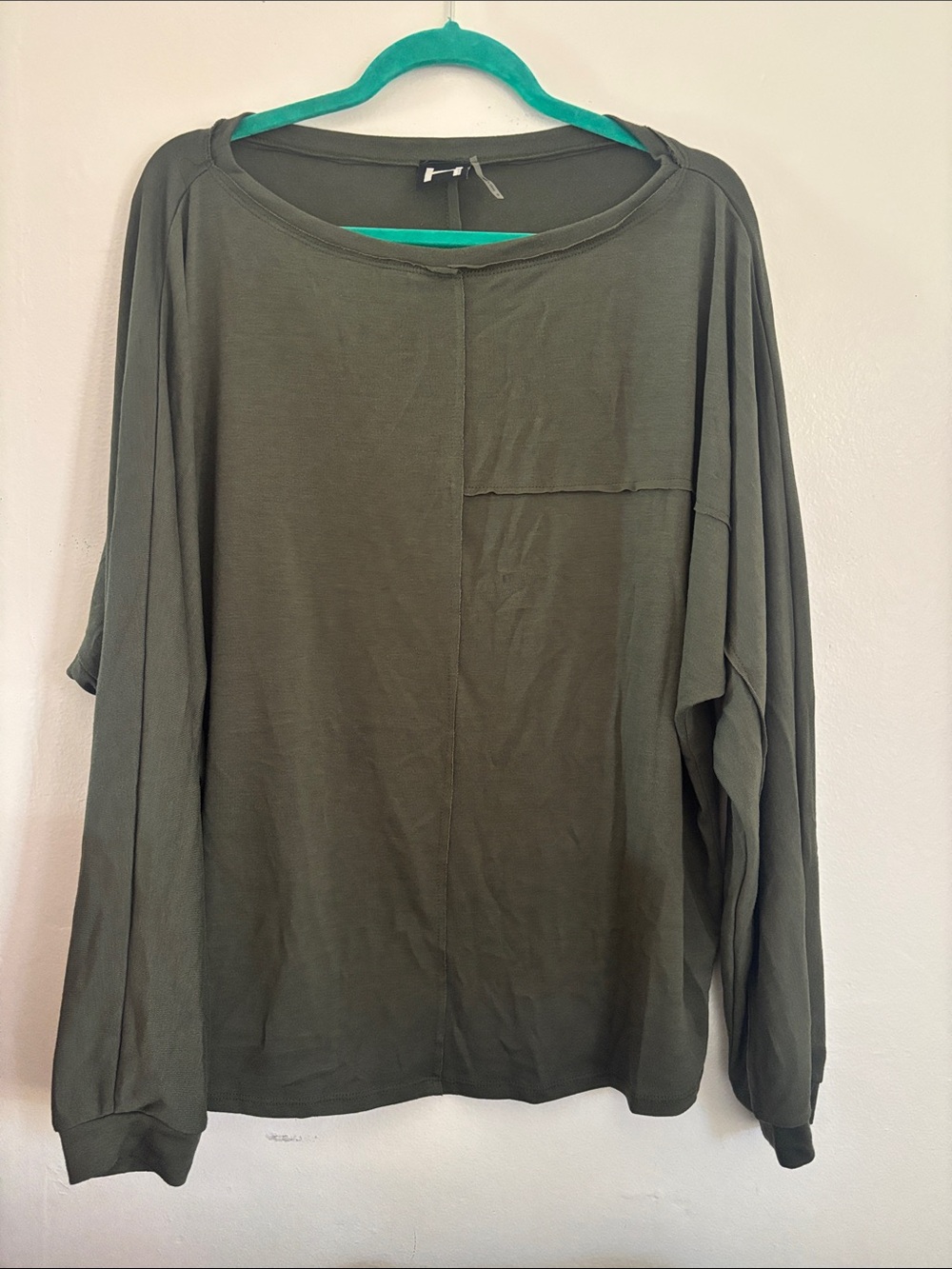 H by Bordeaux Olive Green Oversized Exposed Seam Top 1X